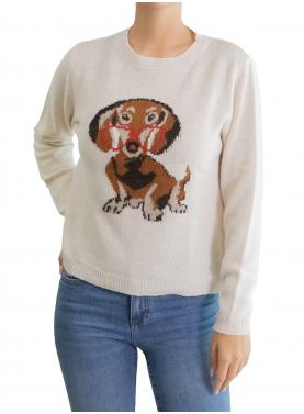 Maglia girocollo tinta unita con bassotto